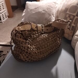 Kathy Van Zeeland Brown Leather Weave Shoulder Bag